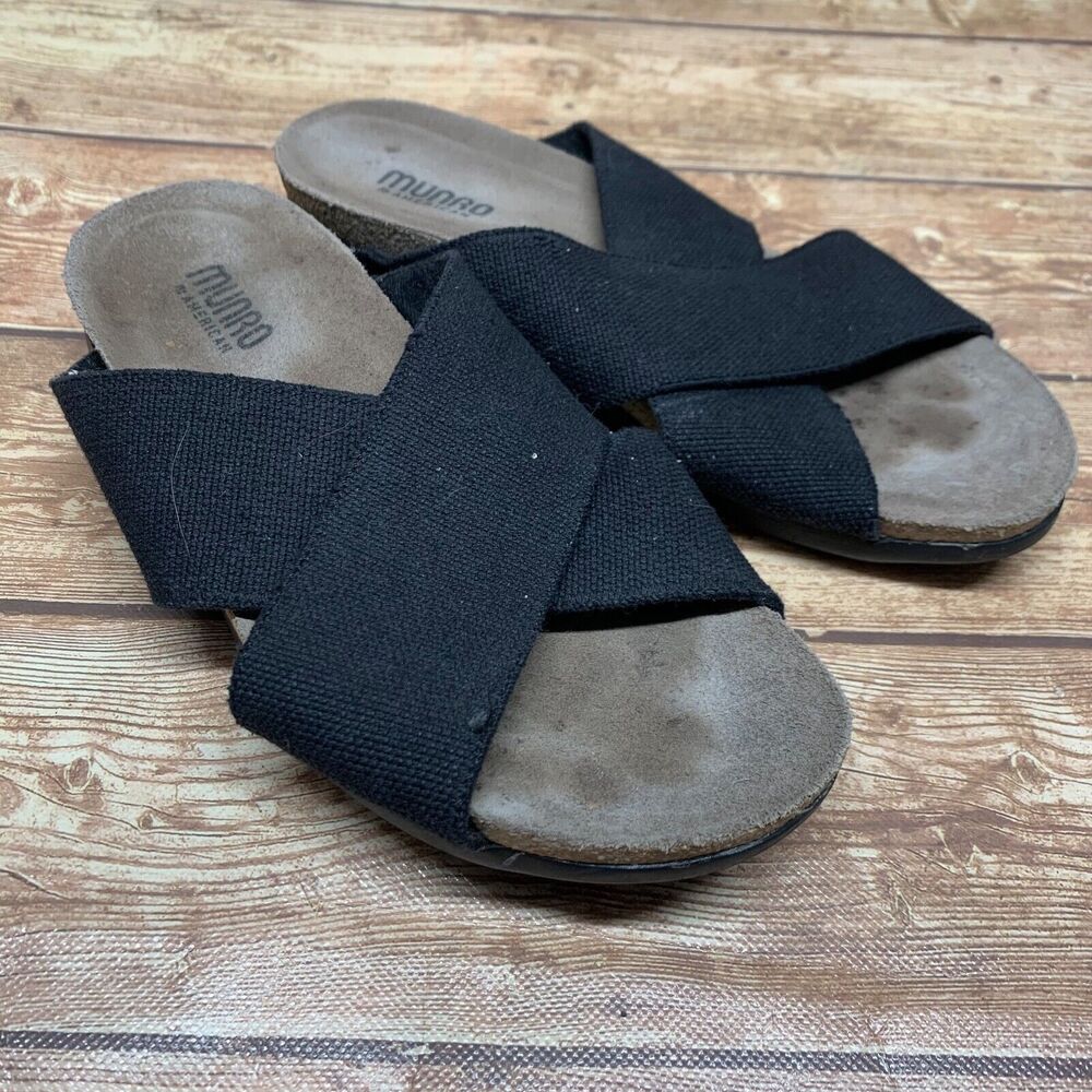 Munro Size 7.5 Black Slide Fabric Women‎ Sandals